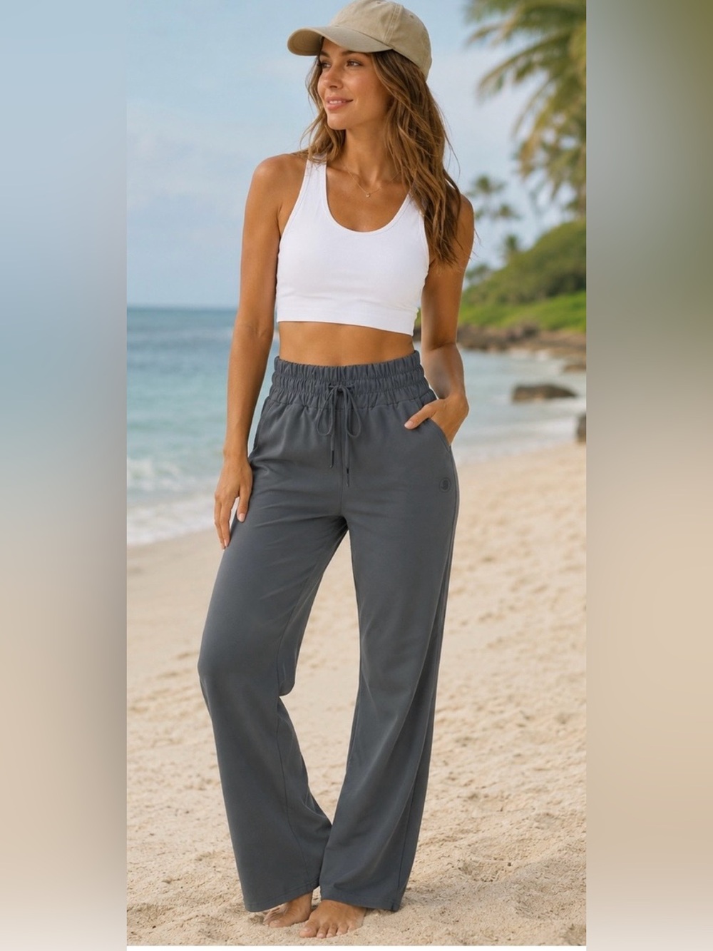BODY GLOVE | Gray Drawstring Wide-Leg Pants